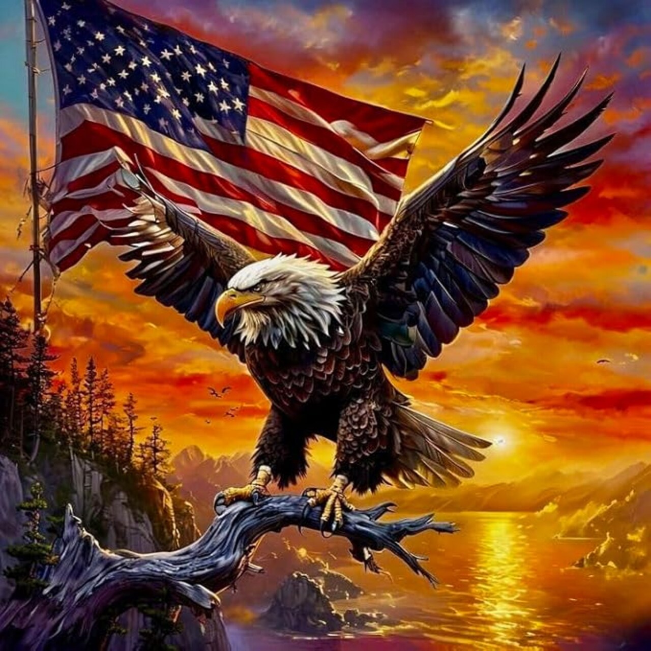 4th of July Diamond Art Kits for Adults, Independence Day Diamond Painting Kits, American Flag Patriotic Daimond Art, Full Drill Gem Art Painting Kit for Home Wall Decor, 13.8x13.8 inch